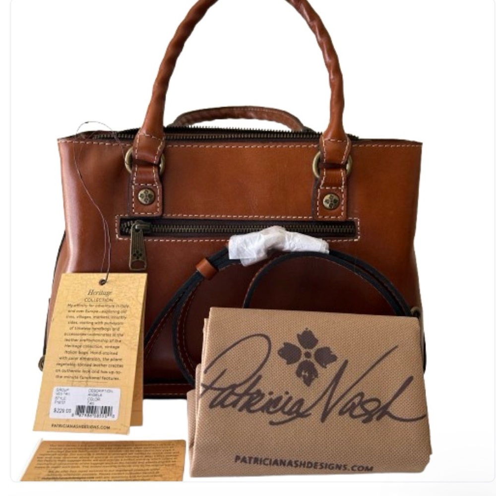 NEW Patricia Nash Heritage Angela Convertible Cross Body‎ Satchel Brown Leather